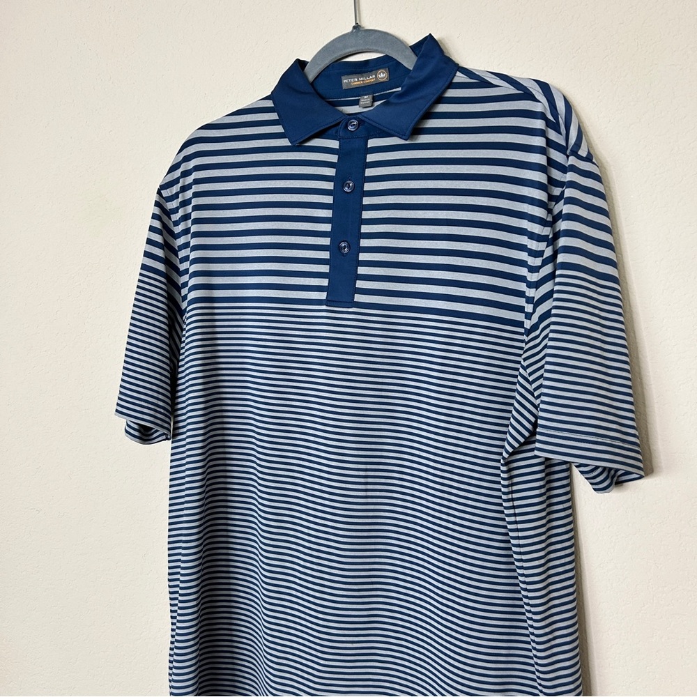 Peter Millar Summer Comfort Blue and Grey Striped Polo Size M - Picture 2 of 9